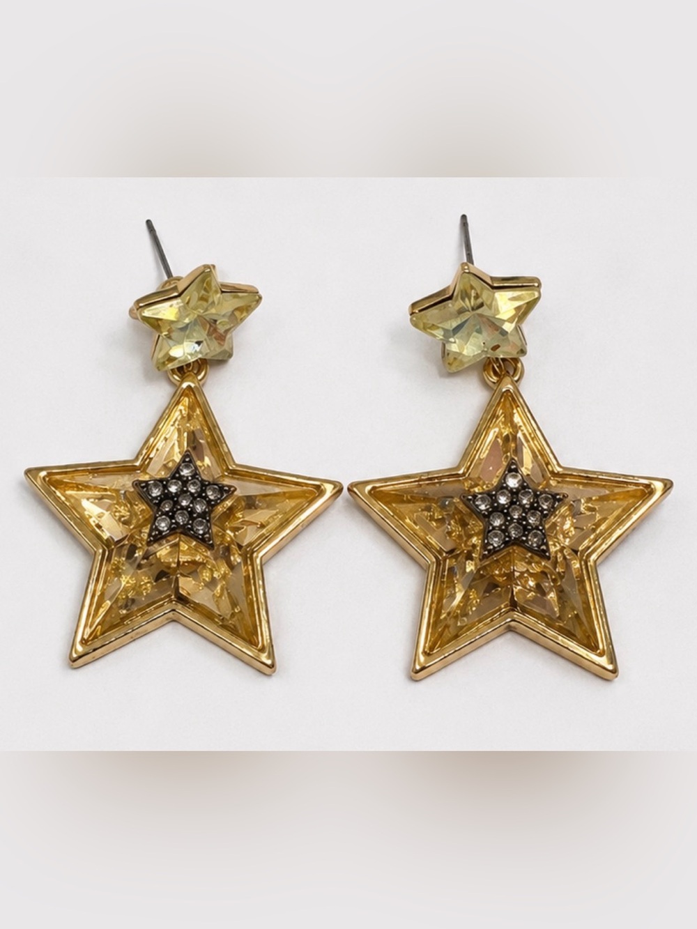 Betsey Johnson Gold Star Dangle Earrings with Crystal Accents